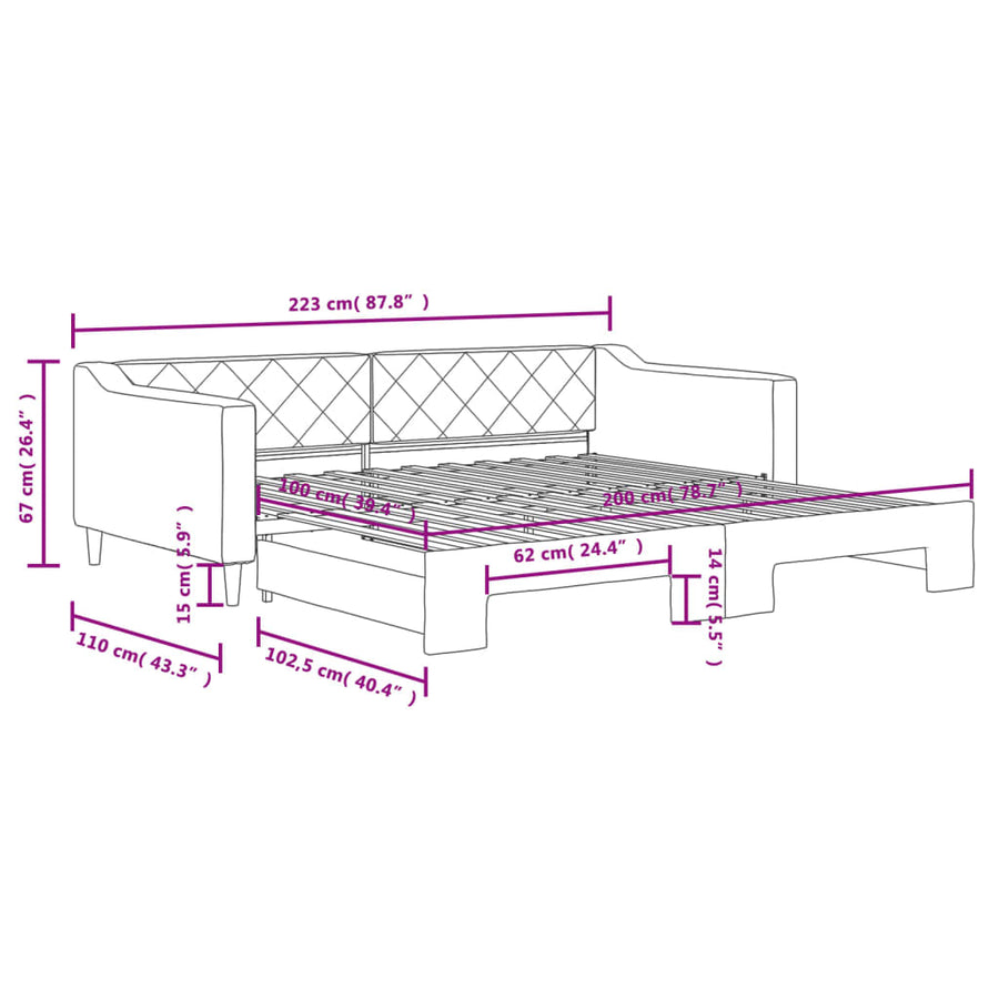 Slaapbank met onderschuifbed 100x200 cm stof crèmekleurig 100 x 200 cm Crème met onderschuifbed