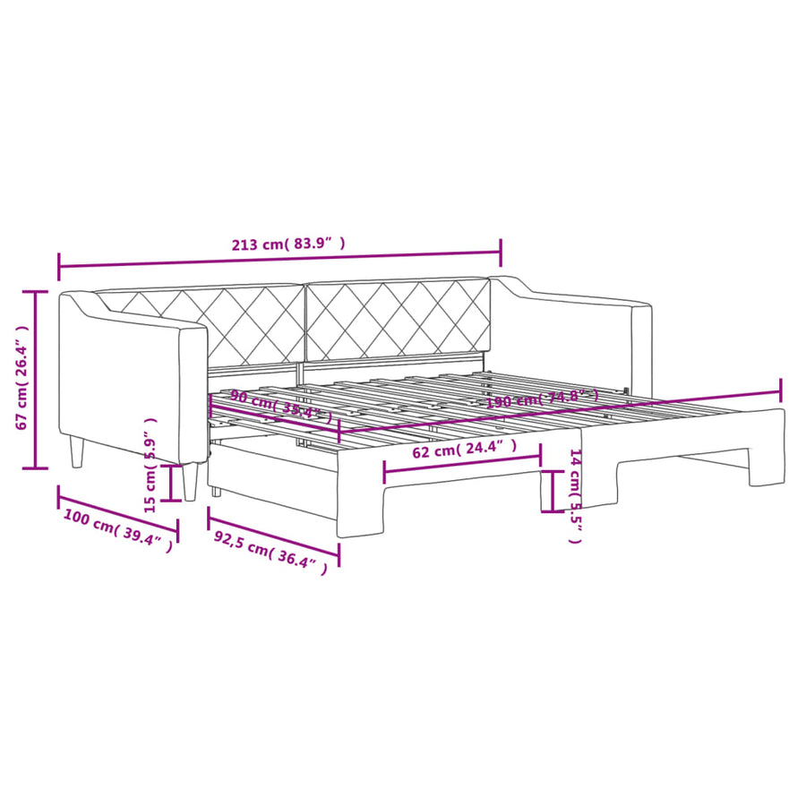 Slaapbank Stof 90 x 190 cm Zwart met onderschuifbed