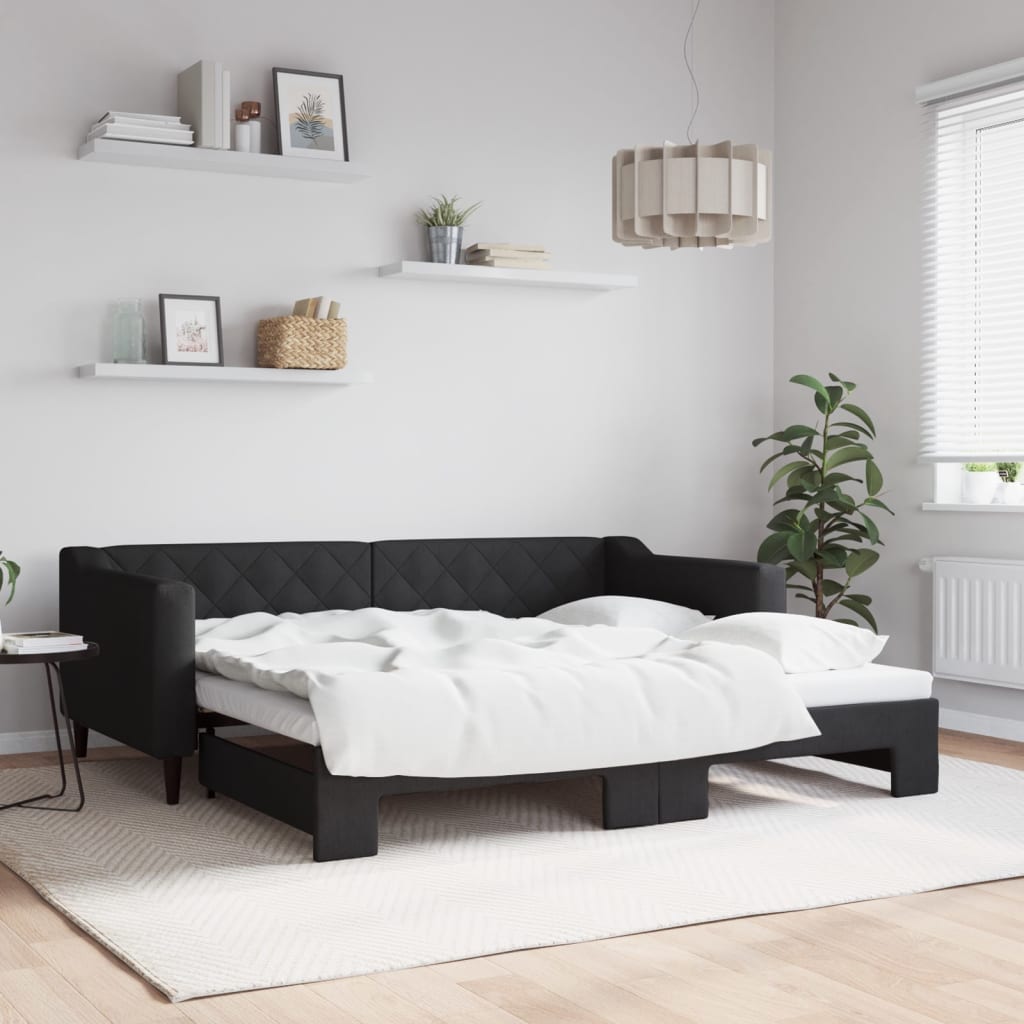 Slaapbank Stof 90 x 190 cm Zwart met onderschuifbed