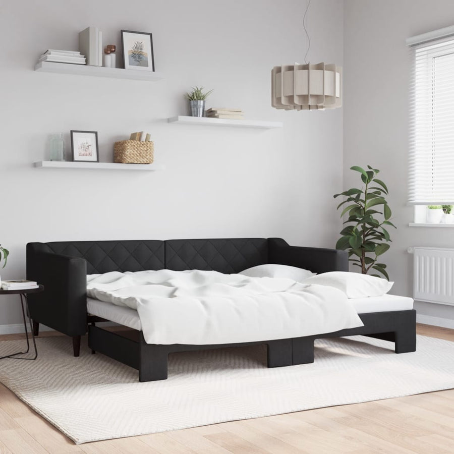 Slaapbank Stof 90 x 190 cm Zwart met onderschuifbed