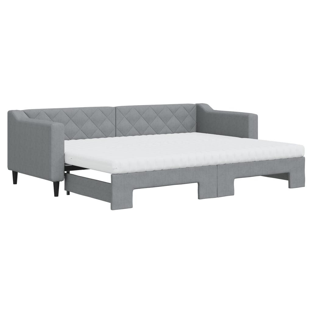 Slaapbank onderschuifbed en matrassen 80x200 cm stof lichtgrijs