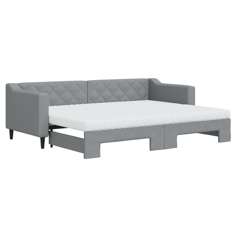 Slaapbank onderschuifbed en matrassen 80x200 cm stof lichtgrijs