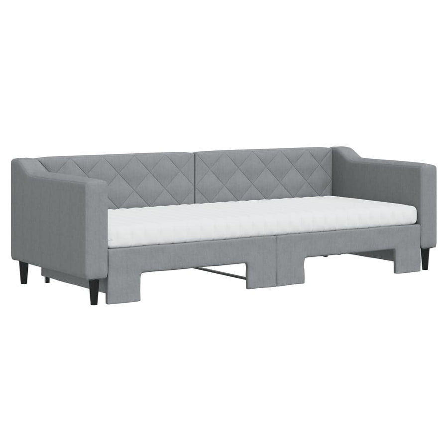 Slaapbank onderschuifbed en matrassen 80x200 cm stof lichtgrijs