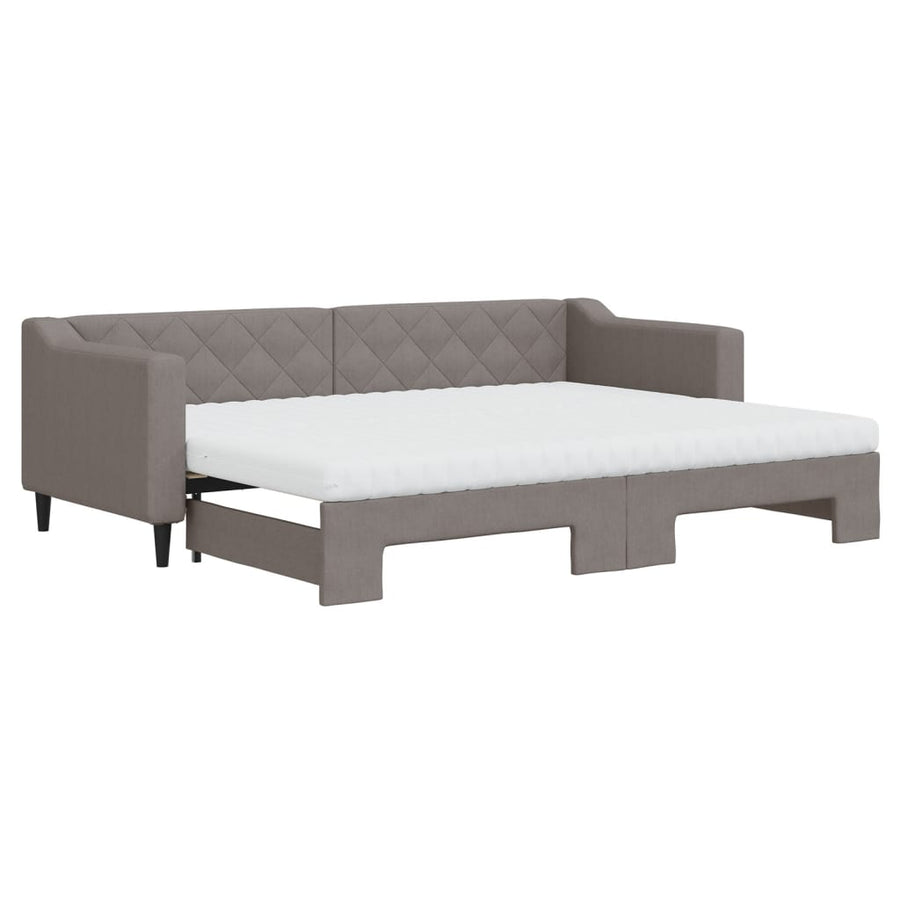 Slaapbank met onderschuifbed en matrassen 80x200 cm stof taupe 80 x 200 cm Taupe