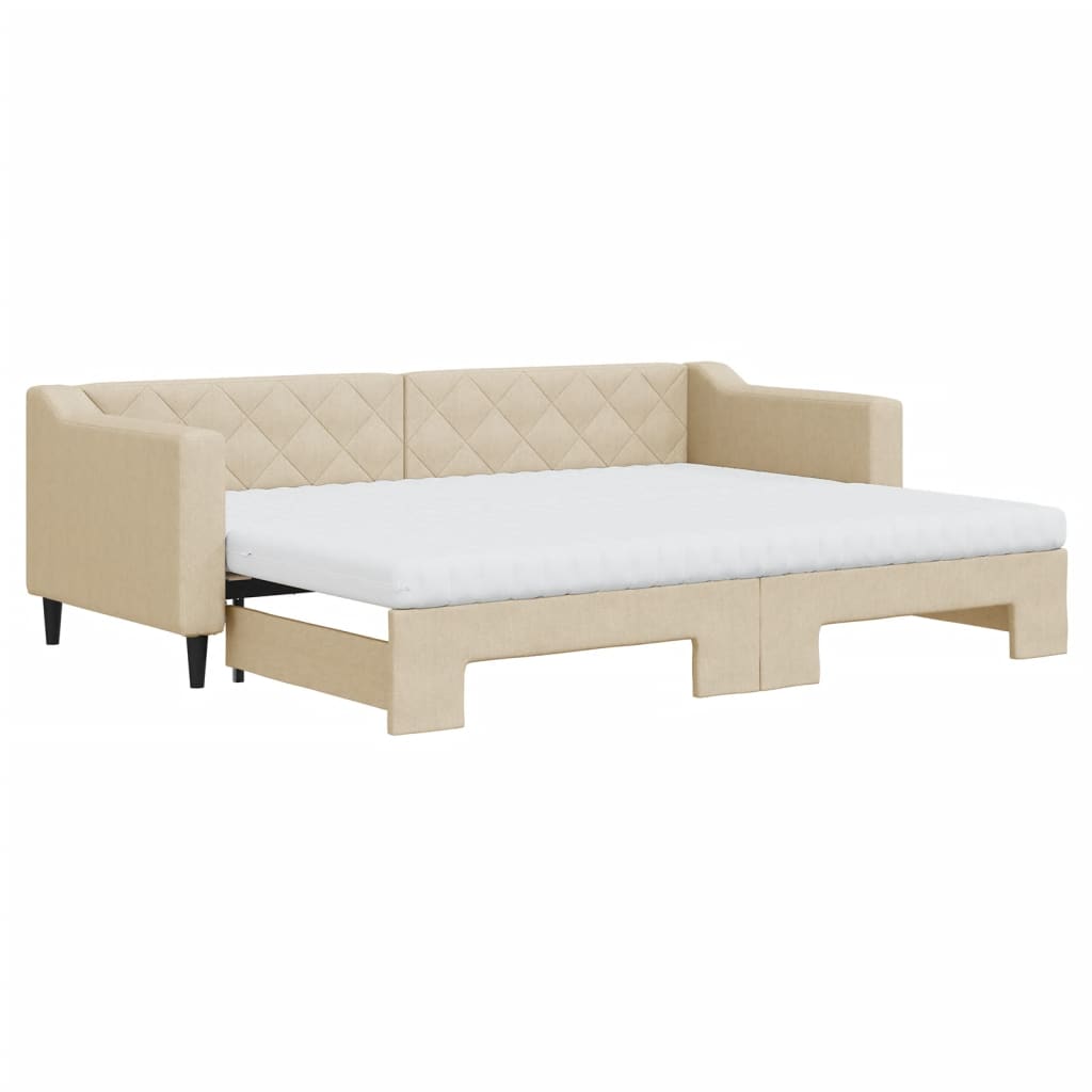 Slaapbank met onderschuifbed en matrassen 80x200 cm stof crème 80 x 200 cm Crème
