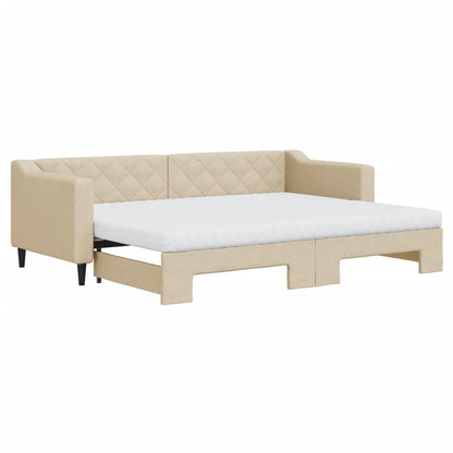 Slaapbank met onderschuifbed en matrassen 80x200 cm stof crème 80 x 200 cm Crème
