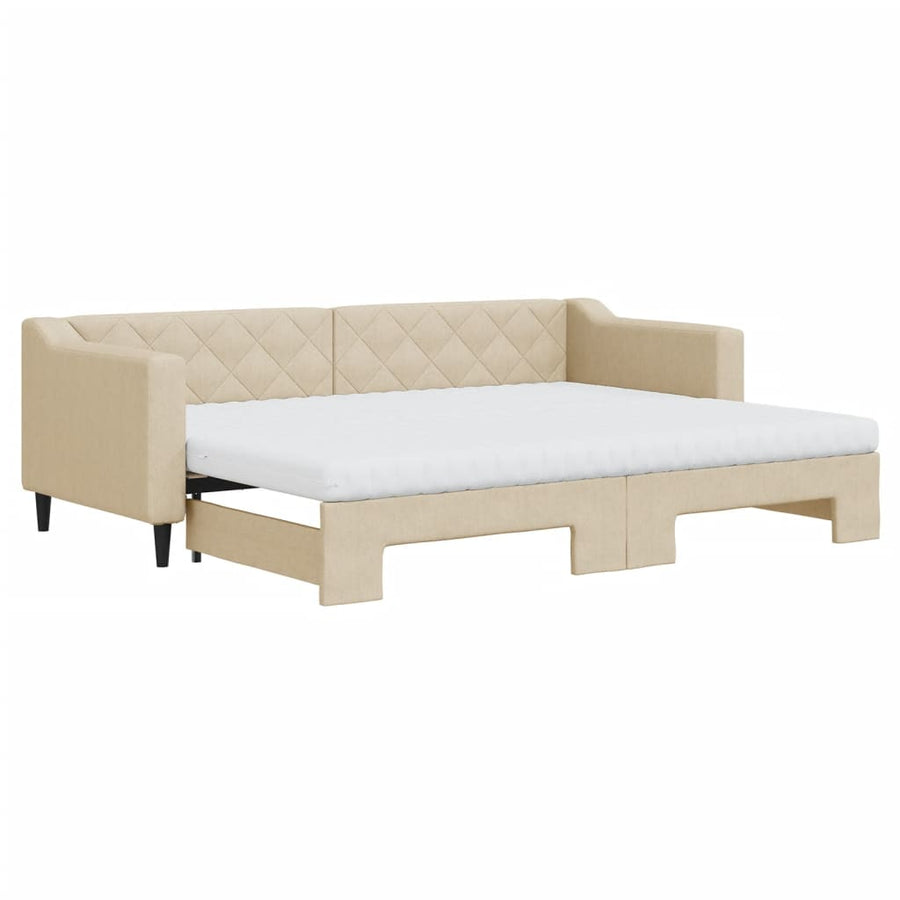 Slaapbank met onderschuifbed en matrassen 80x200 cm stof crème 80 x 200 cm Crème