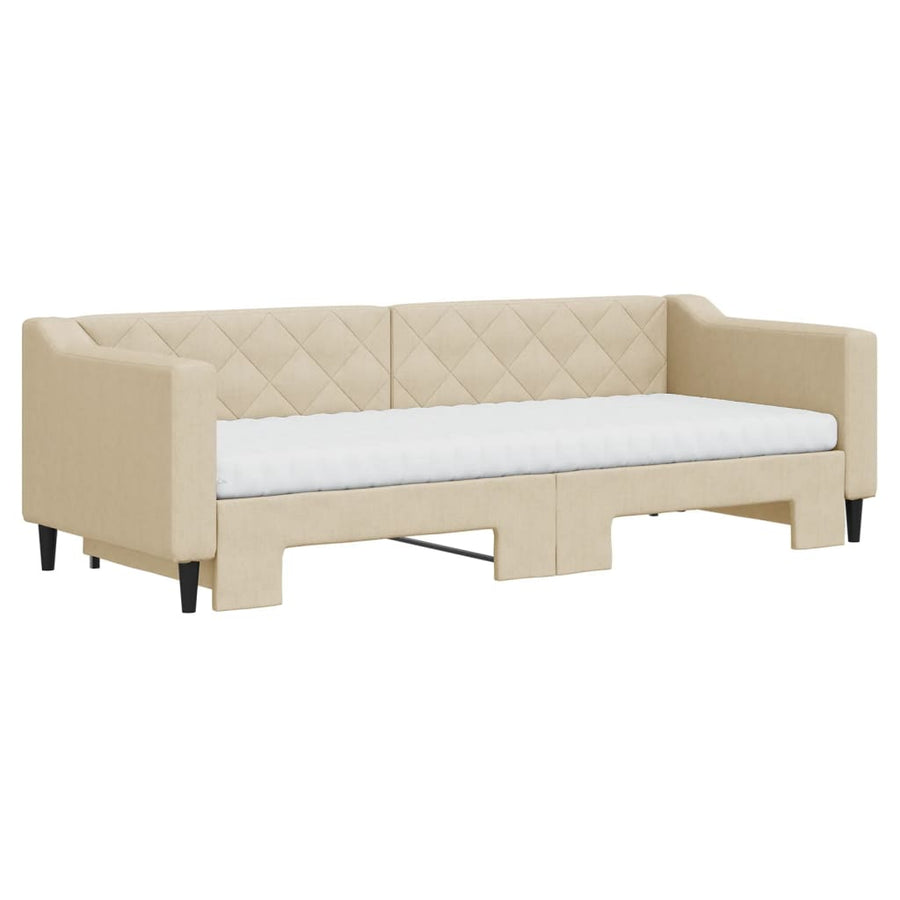Slaapbank met onderschuifbed en matrassen 80x200 cm stof crème 80 x 200 cm Crème