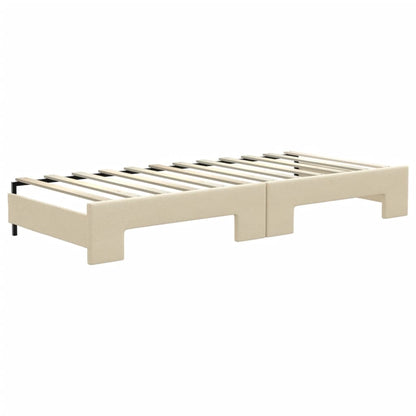 Slaapbank met onderschuifbed en matrassen 80x200 cm stof crème 80 x 200 cm Crème