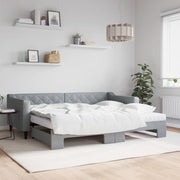 Slaapbank onderschuifbed 90x200 cm stof lichtgrijs