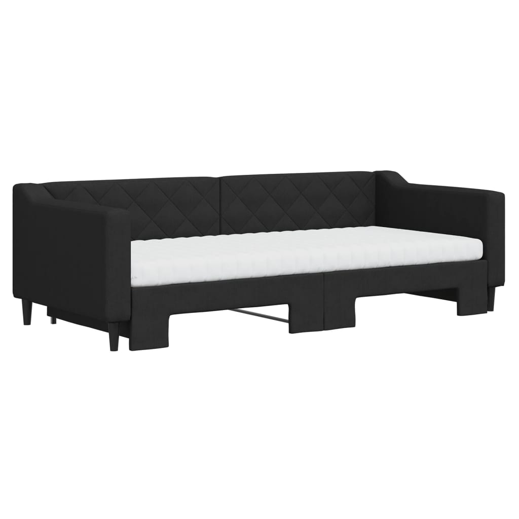 Slaapbank met onderschuifbed en matrassen 90x200 cm stof zwart 90 x 200 cm Zwart met onderschuifbed en matras