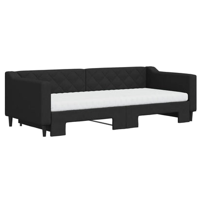 Slaapbank met onderschuifbed en matrassen 90x200 cm stof zwart 90 x 200 cm Zwart met onderschuifbed en matras