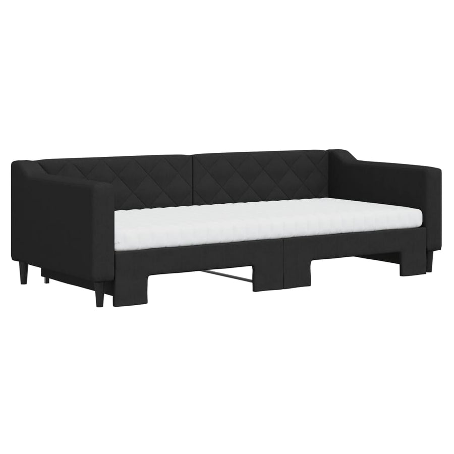 Slaapbank met onderschuifbed en matrassen 90x200 cm stof zwart 90 x 200 cm Zwart met onderschuifbed en matras