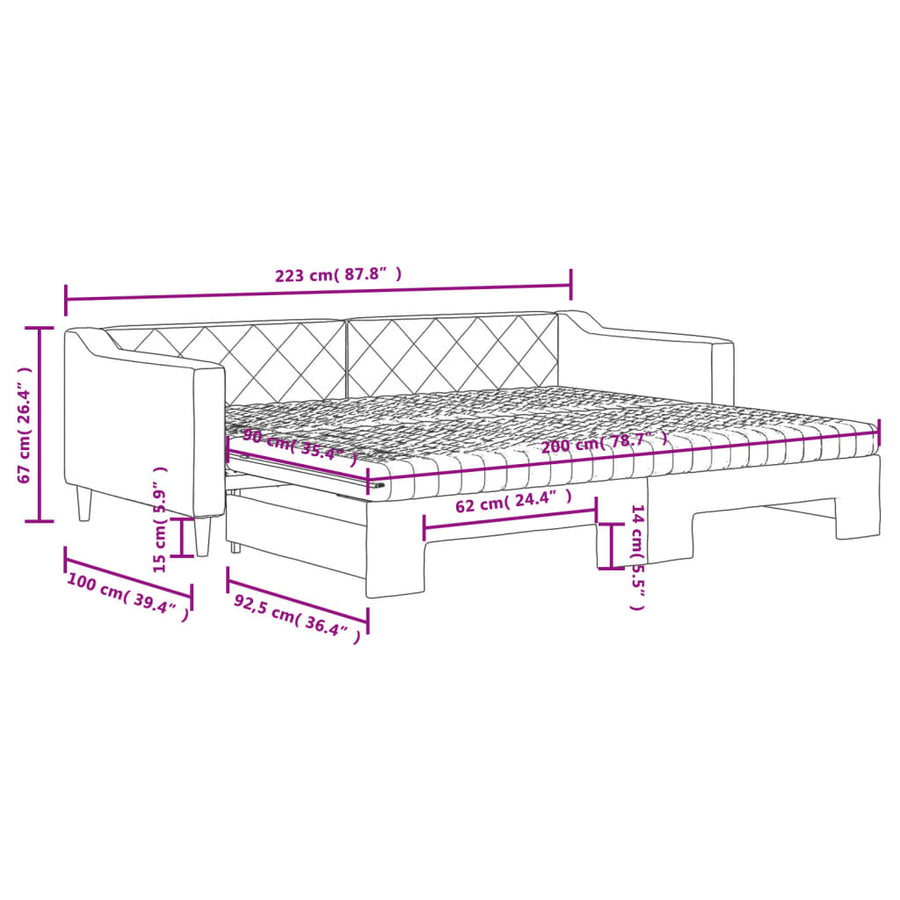 Slaapbank met onderschuifbed en matrassen 90x200 cm stof zwart 90 x 200 cm Zwart met onderschuifbed en matras