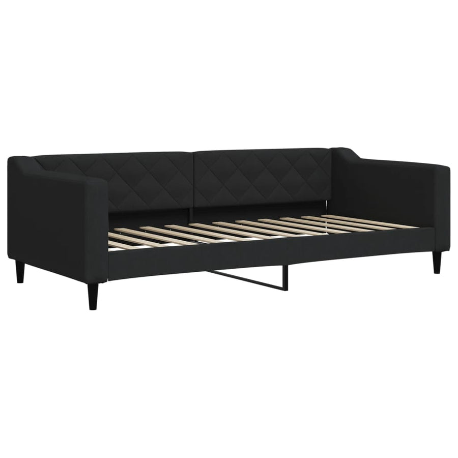 Slaapbank met onderschuifbed en matrassen 90x200 cm stof zwart 90 x 200 cm Zwart met onderschuifbed en matras
