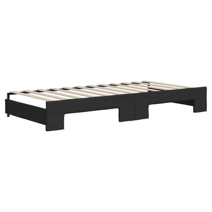 Slaapbank met onderschuifbed en matrassen 90x200 cm stof zwart 90 x 200 cm Zwart met onderschuifbed en matras
