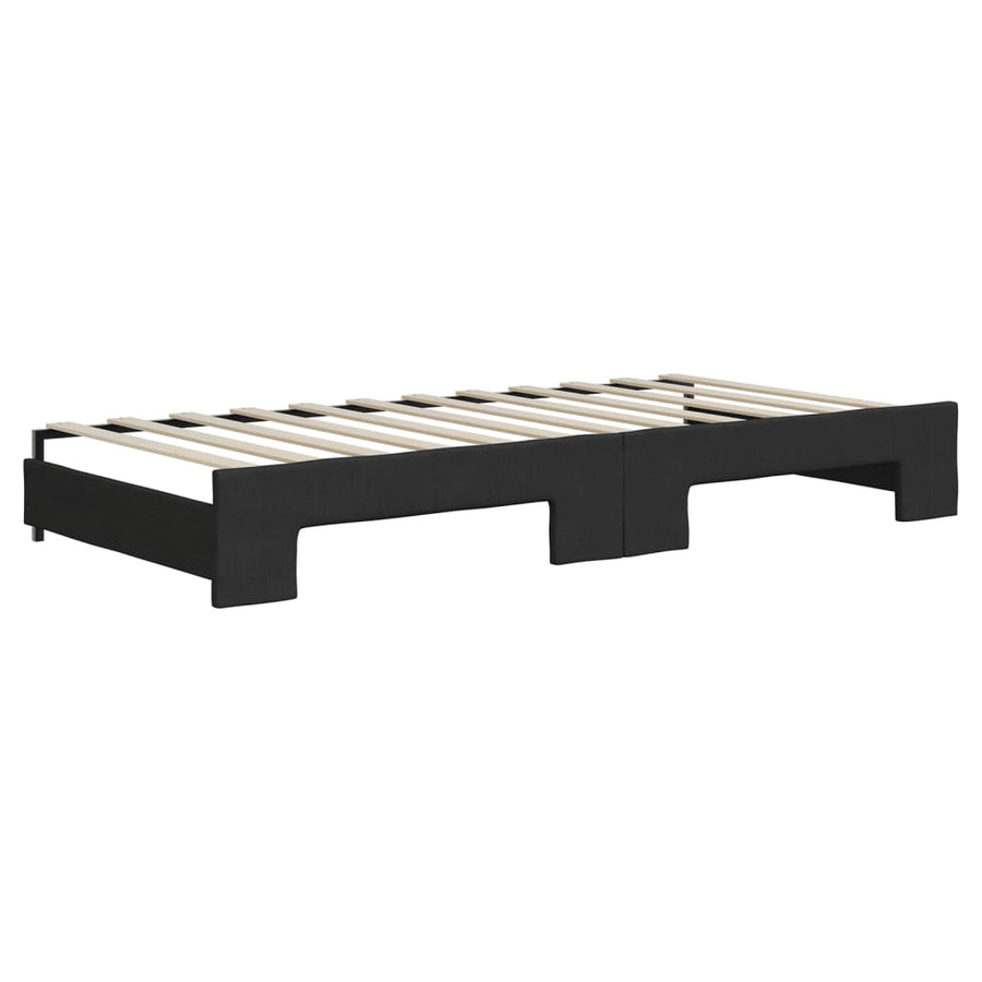 Slaapbank met onderschuifbed en matrassen 90x200 cm stof zwart 90 x 200 cm Zwart met onderschuifbed en matras