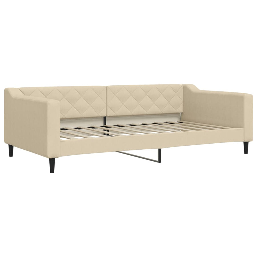 Slaapbank met onderschuifbed en matrassen 100x200 cm stof crème 100 x 200 cm Crème met onderschuifbed en matras