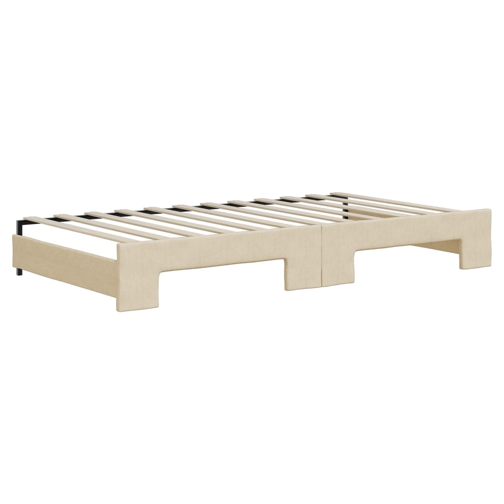 Slaapbank met onderschuifbed en matrassen 100x200 cm stof crème 100 x 200 cm Crème met onderschuifbed en matras