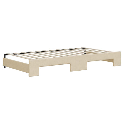 Slaapbank met onderschuifbed en matrassen 100x200 cm stof crème 100 x 200 cm Crème met onderschuifbed en matras
