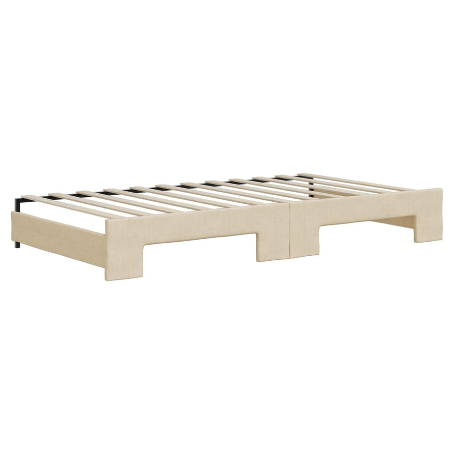 Slaapbank met onderschuifbed en matrassen 100x200 cm stof crème 100 x 200 cm Crème met onderschuifbed en matras