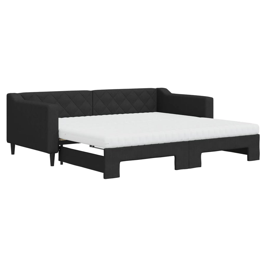 Slaapbank Sen Stof 90 x 190 cm Zwart met onderschuifbed en matras