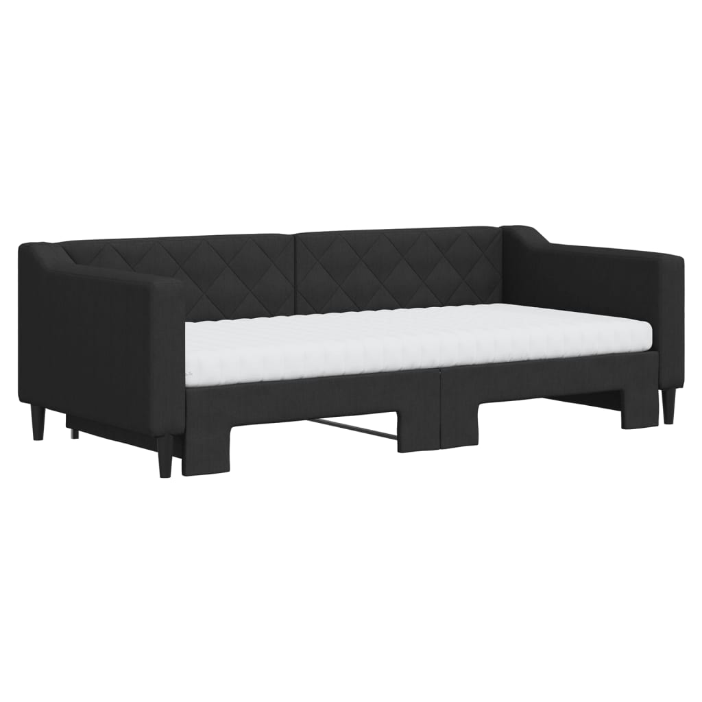 Slaapbank Sen Stof 90 x 190 cm Zwart met onderschuifbed en matras