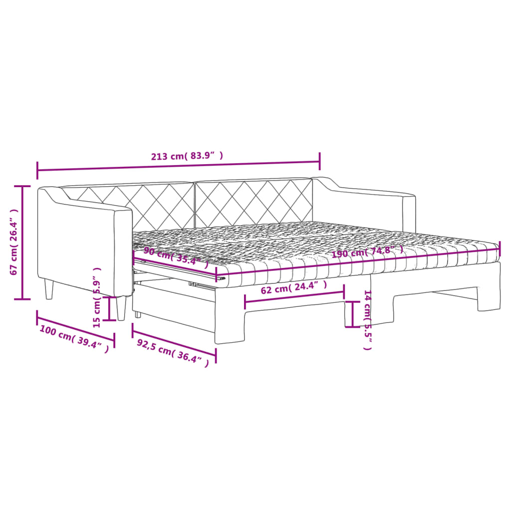 Slaapbank Sen Stof 90 x 190 cm Zwart met onderschuifbed en matras