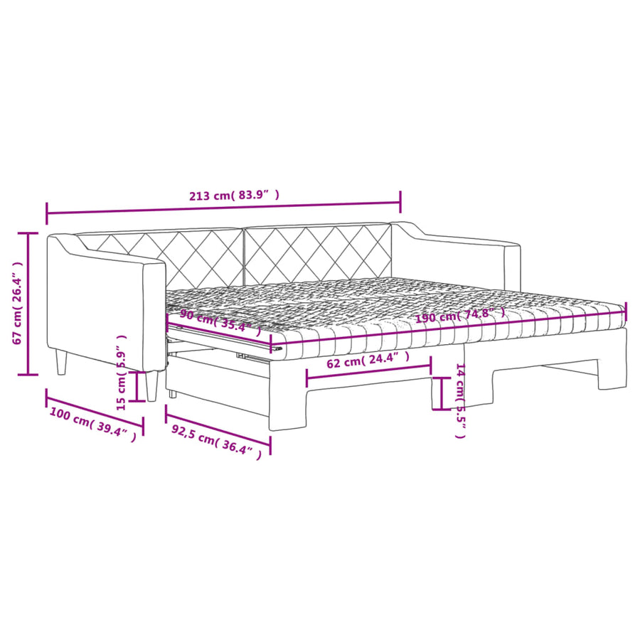 Slaapbank Sen Stof 90 x 190 cm Zwart met onderschuifbed en matras