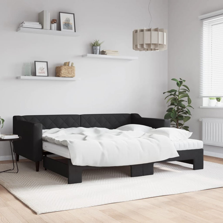 Slaapbank Sen Stof 90 x 190 cm Zwart met onderschuifbed en matras