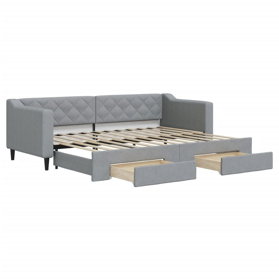 Slaapbank met onderschuifbed en lades 80x200 cm stof lichtgrijs