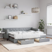 Slaapbank met onderschuifbed 80x200 cm lichtgrijs stof