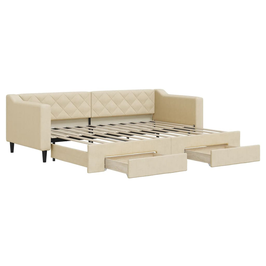 Slaapbank met onderschuifbed en lades 80x200 cm stof crèmekleur 80 x 200 cm Crème