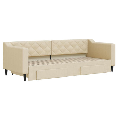 Slaapbank met onderschuifbed en lades 80x200 cm stof crèmekleur 80 x 200 cm Crème