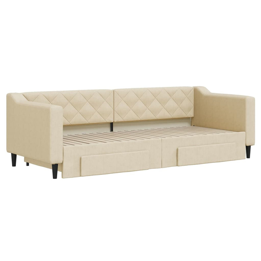 Slaapbank met onderschuifbed en lades 80x200 cm stof crèmekleur 80 x 200 cm Crème