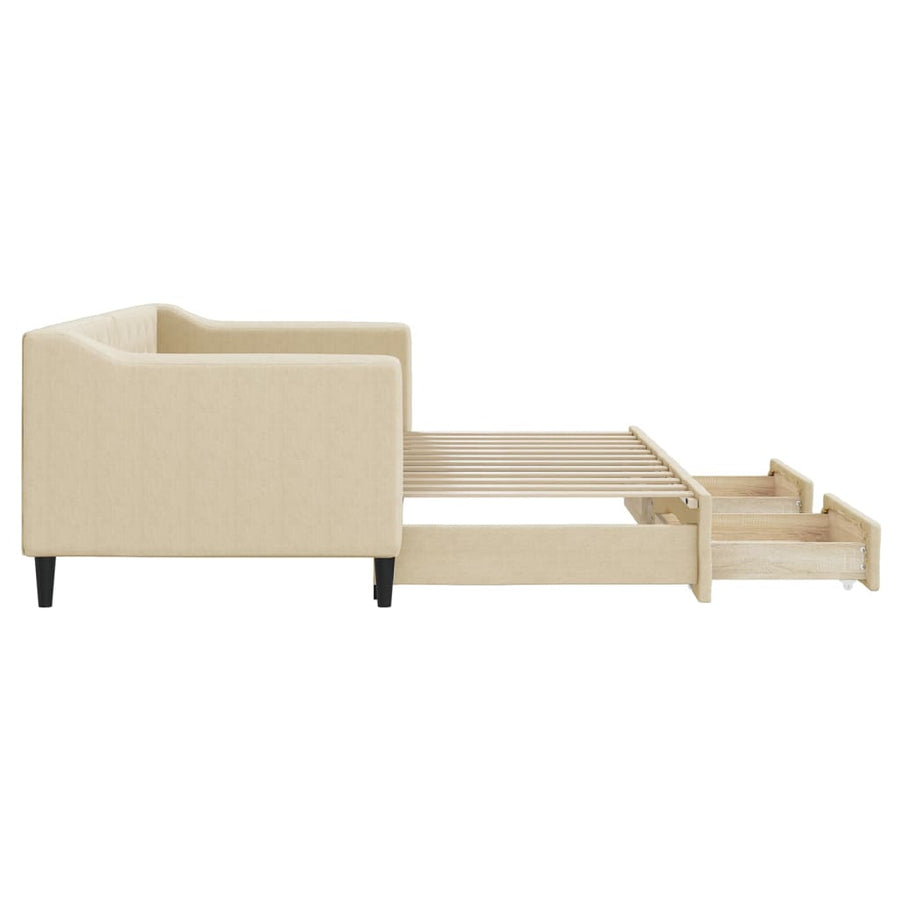 Slaapbank met onderschuifbed en lades 80x200 cm stof crèmekleur 80 x 200 cm Crème