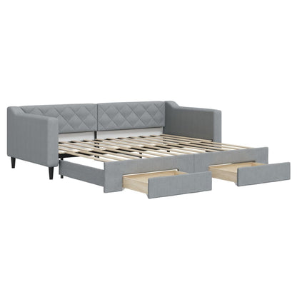 Slaapbank met onderschuifbed en lades 90x200 cm stof lichtgrijs 90 x 200 cm Lichtgrijs