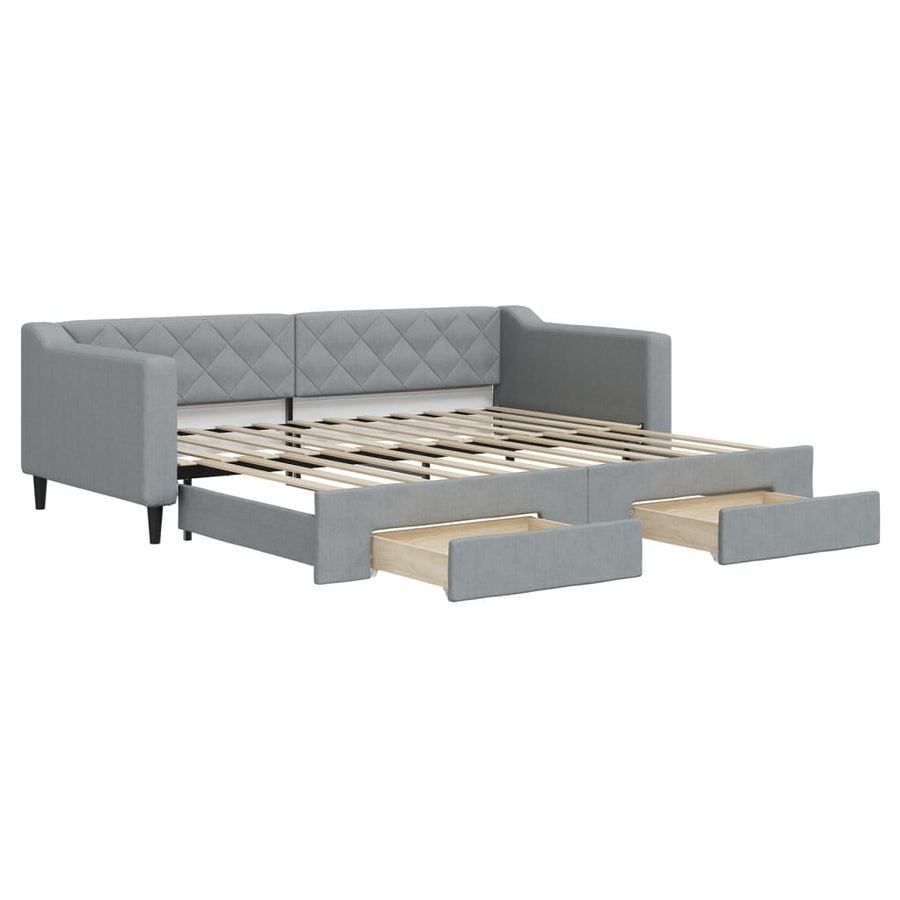 Slaapbank met onderschuifbed en lades 90x200 cm stof lichtgrijs 90 x 200 cm Lichtgrijs