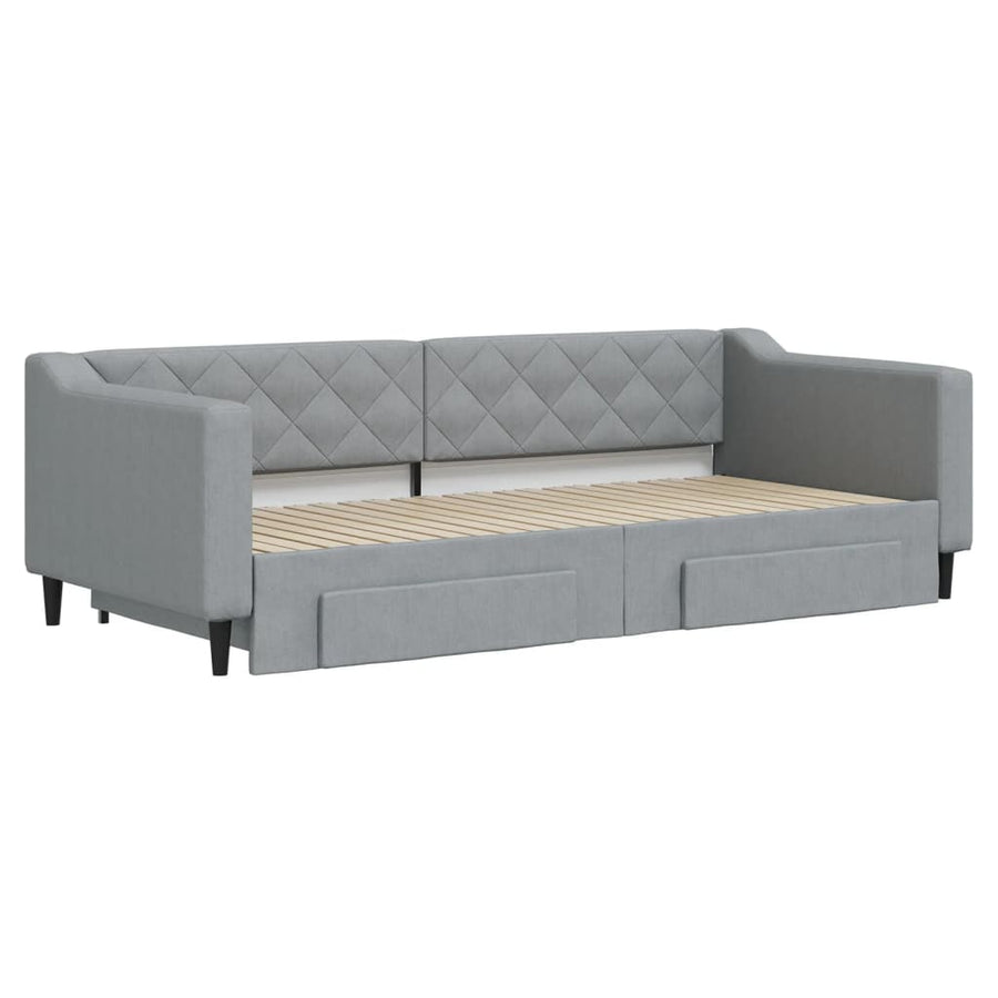 Slaapbank met onderschuifbed en lades 90x200 cm stof lichtgrijs 90 x 200 cm Lichtgrijs