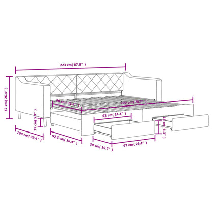 Slaapbank met onderschuifbed en lades 90x200 cm stof lichtgrijs 90 x 200 cm Lichtgrijs