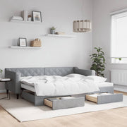 Slaapbank 90x200 cm onderschuifbed lades lichtgrijs