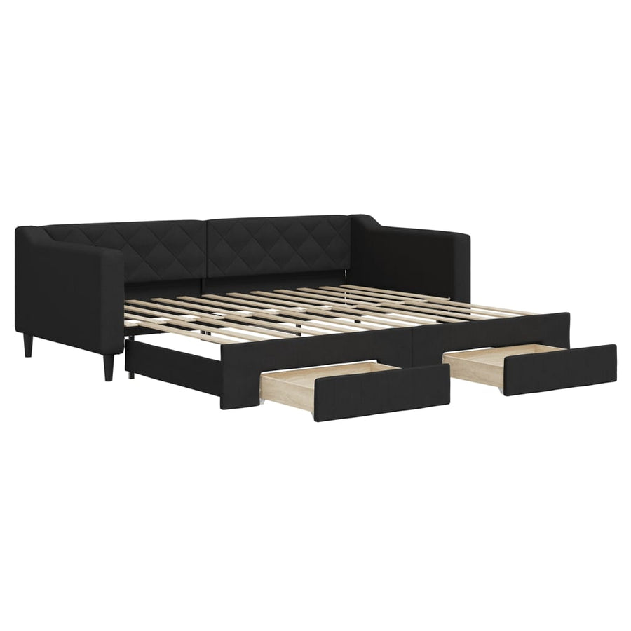 Slaapbank met onderschuifbed en lades 90x200 cm stof zwart 90 x 200 cm Zwart met onderschuifbed en lade