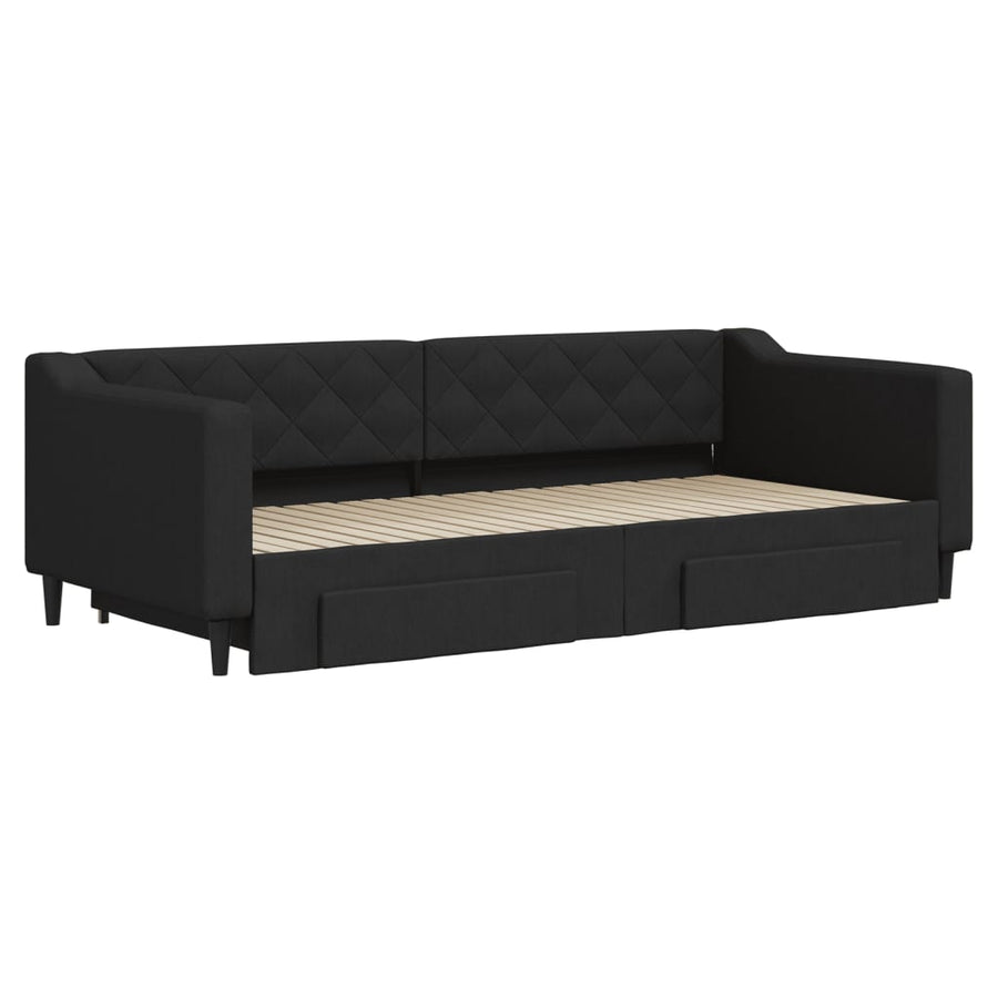 Slaapbank met onderschuifbed en lades 90x200 cm stof zwart 90 x 200 cm Zwart met onderschuifbed en lade