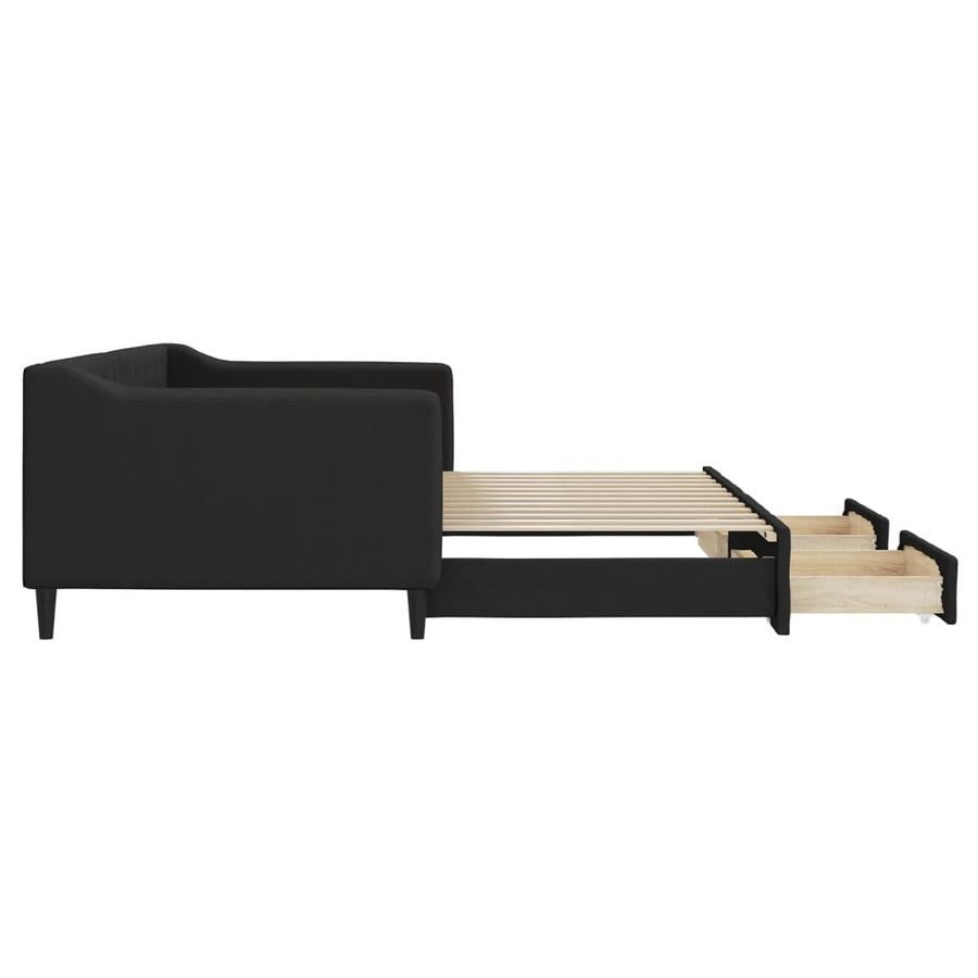 Slaapbank met onderschuifbed en lades 90x200 cm stof zwart 90 x 200 cm Zwart met onderschuifbed en lade