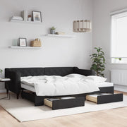 Slaapbank onderschuifbed lades 90x200 cm zwart stof