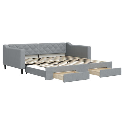 Slaapbank onderschuifbed en lades 100x200 cm stof lichtgrijs 100 x 200 cm Lichtgrijs met onderschuifbed en lade