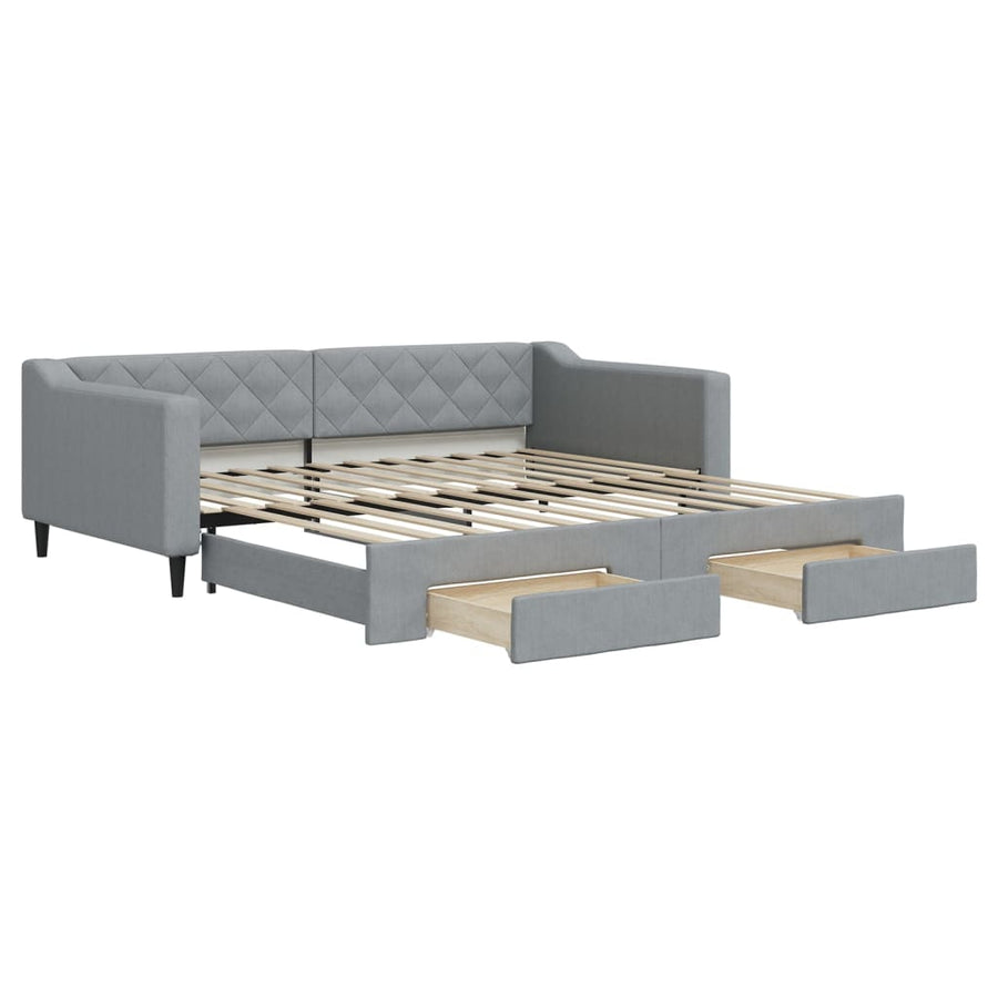 Slaapbank onderschuifbed en lades 100x200 cm stof lichtgrijs 100 x 200 cm Lichtgrijs met onderschuifbed en lade