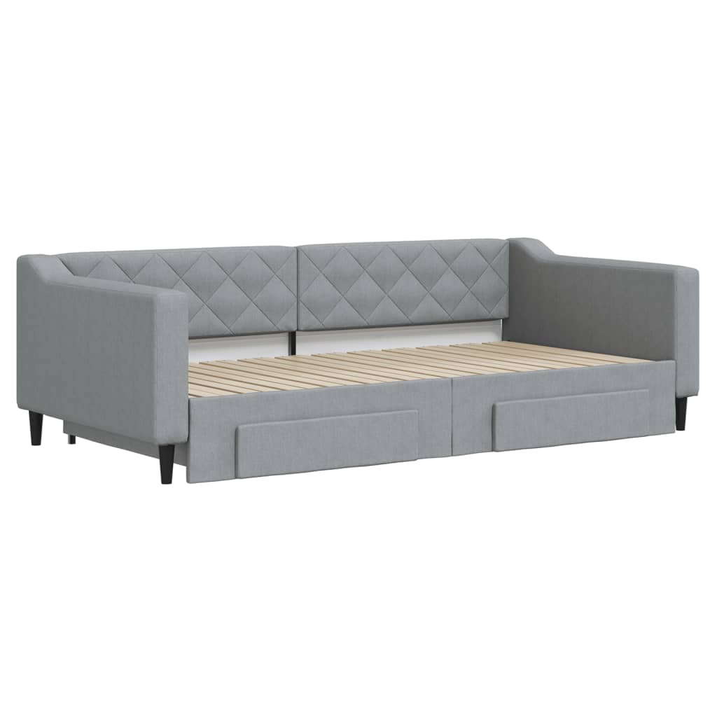 Slaapbank onderschuifbed en lades 100x200 cm stof lichtgrijs 100 x 200 cm Lichtgrijs met onderschuifbed en lade