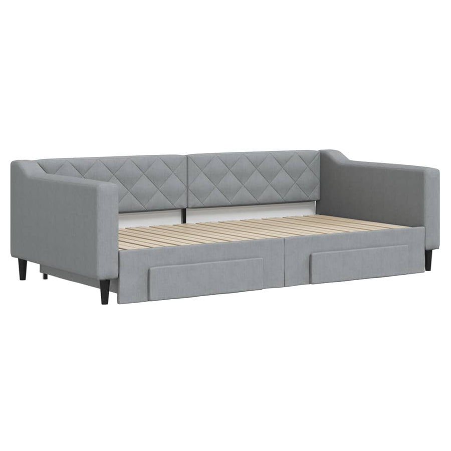 Slaapbank onderschuifbed en lades 100x200 cm stof lichtgrijs 100 x 200 cm Lichtgrijs met onderschuifbed en lade