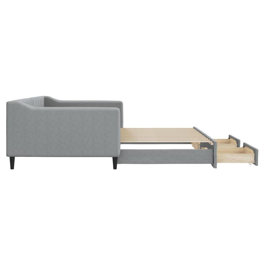 Slaapbank onderschuifbed en lades 100x200 cm stof lichtgrijs 100 x 200 cm Lichtgrijs met onderschuifbed en lade